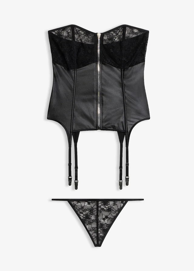 Bustier met jarretels en string (2-dlg. set) • zwart • product-page.page-title-suffix