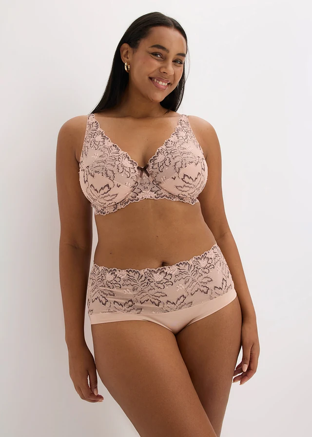 Minimizer bh met sierlijk kant, Kleur: mat beige-donkerbruin
