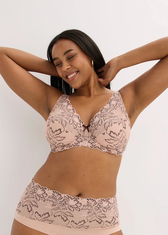 Minimizer bh met sierlijk kant, Kleur: mat beige-donkerbruin