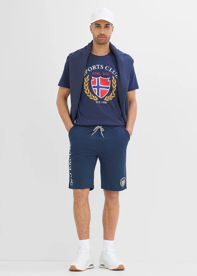 Sweat short van puur biologisch katoen, Kleur: donkerblauw met print