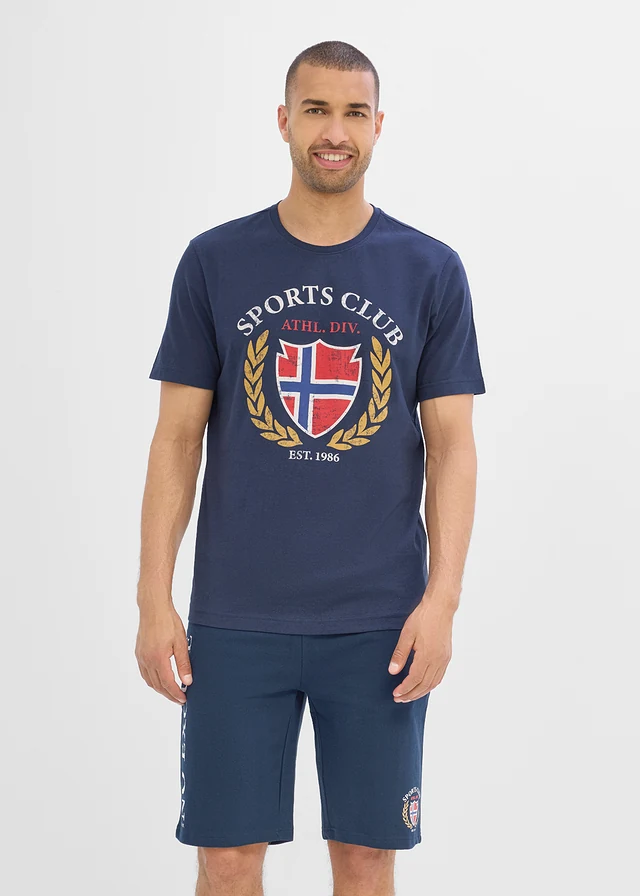 T-shirt van puur biologisch katoen, Kleur: donkerblauw met print