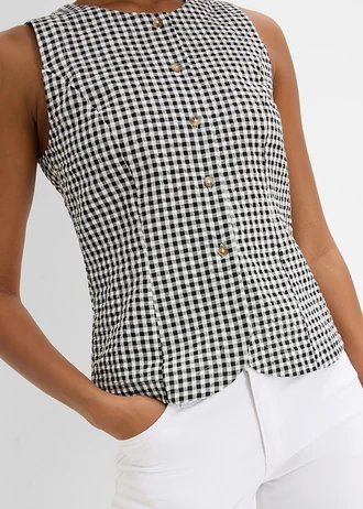 Kamizelka żakietowa z czystej bawełny • czarny w kratę • sklep bonprix