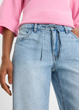 Jeansy z szerokimi nogawkami, cropped • lodowy niebieski denim "used" • sklep bonprix