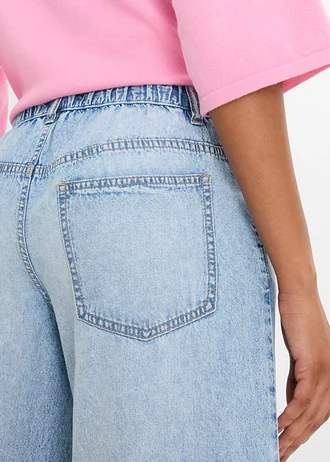 Jeansy z szerokimi nogawkami, cropped • lodowy niebieski denim "used" • sklep bonprix
