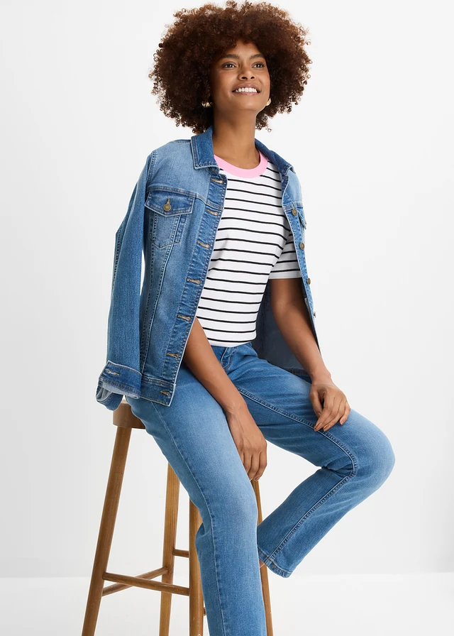 Straight stretch jeans, mid waist • blauw denim • product-page.page-title-suffix