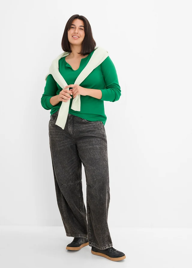 Kort geribd shirt met biologisch katoen, Kleur: intensief groen