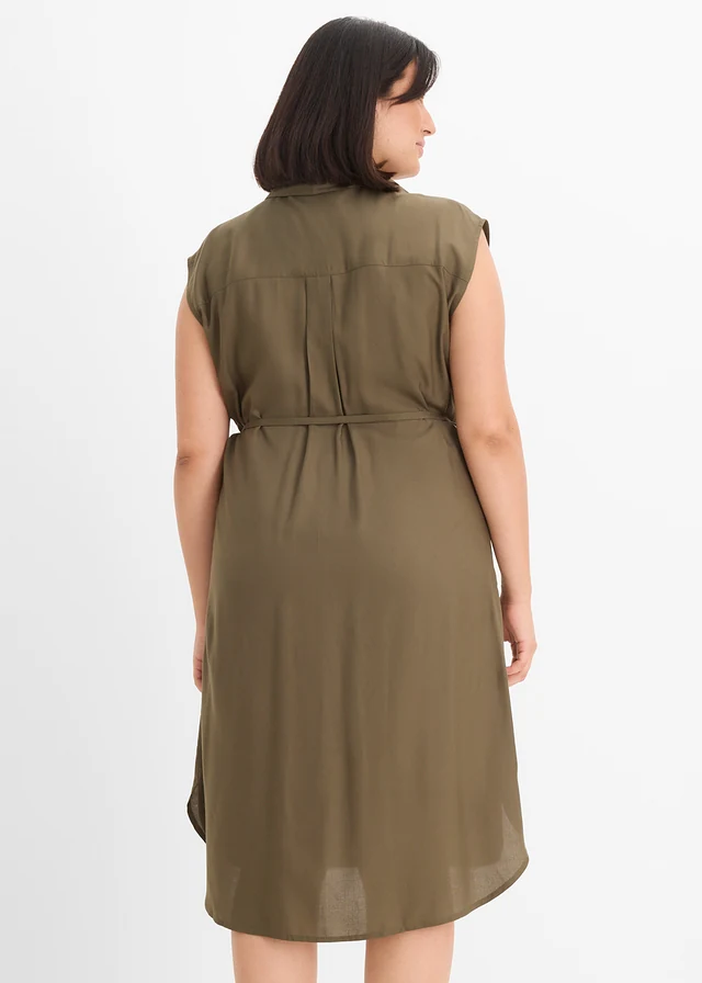 Robe chemise en viscose douce, Couleur: olive foncé