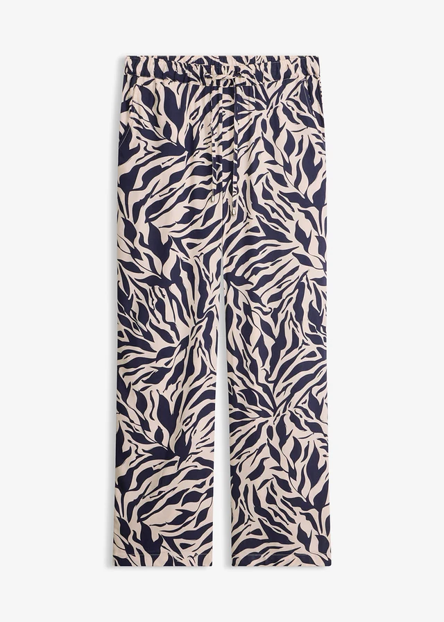 Broek van soepele viscose • donkerblauw-kiezelbeige gebloemd • bonprix online shop