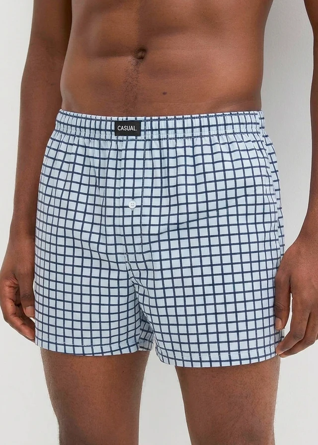 Wijde jersey boxershort van katoen (set van 3), Kleur: poederblauw/donkerblauw geruit
