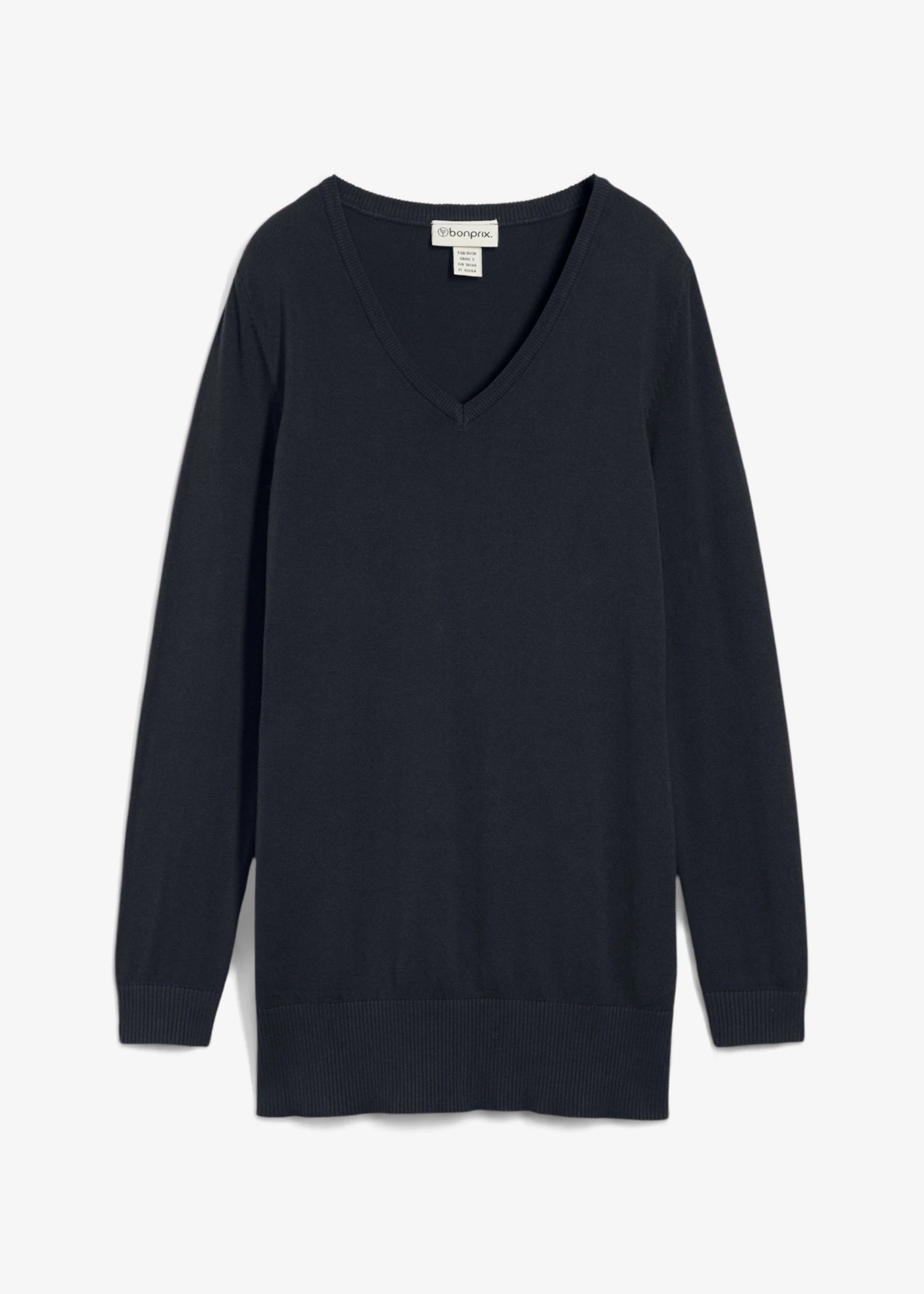 Lange basic trui met V-hals • zwart • product-page.page-title-suffix