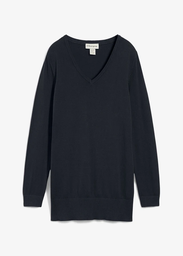 Lange basic trui met V-hals