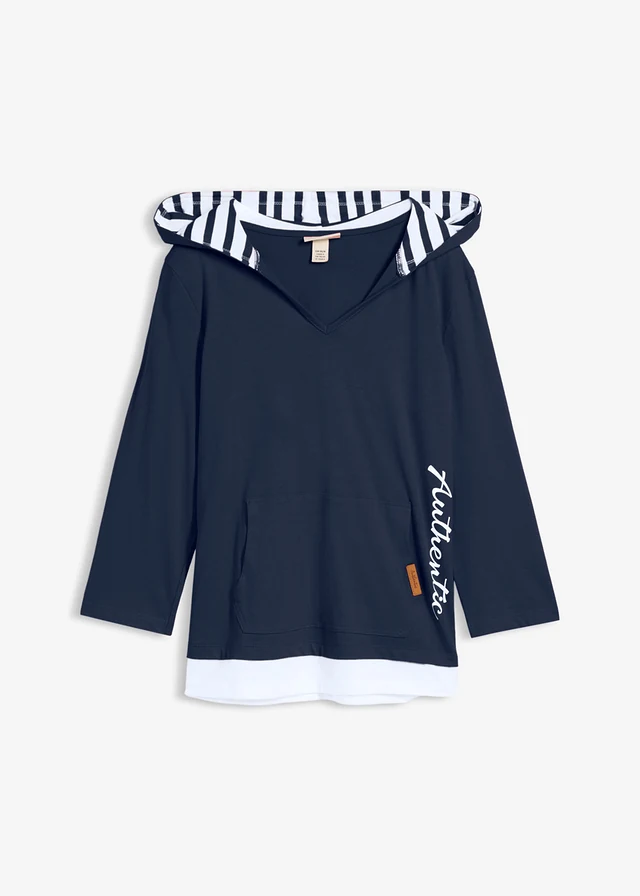Hoodie van katoen met 3/4 mouw