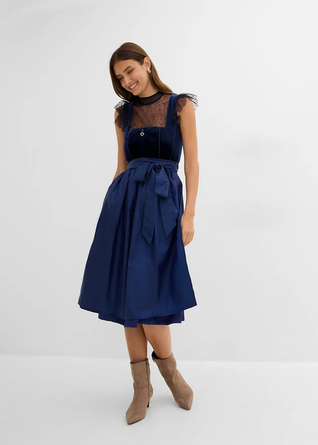 Dirndl midi avec velours (ens. 2 pces), Couleur: bleu foncé