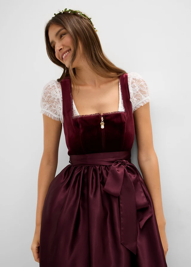 Dirndl se sametem, v délce midi (2dílná souprava) • vínová • bonprix obchod