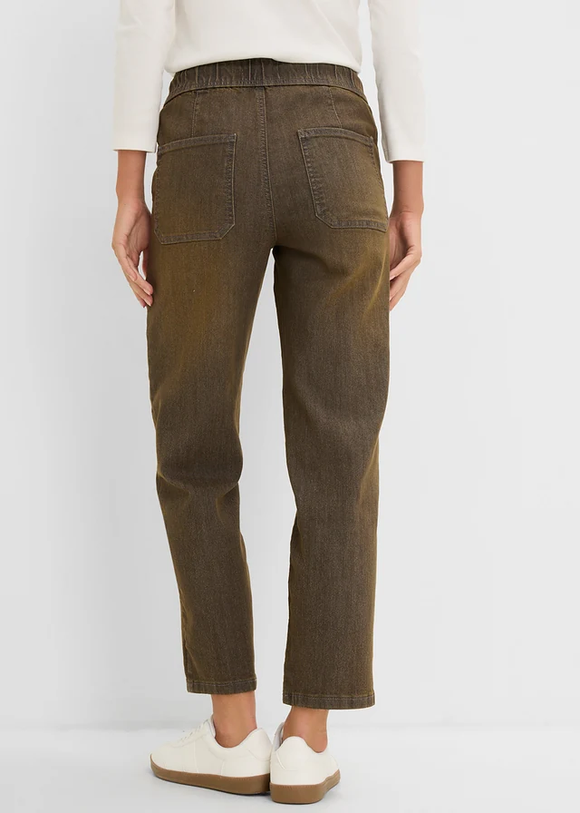 Straight jeans met hoge taille, cropped, Kleur: grey denim-terrabruin used