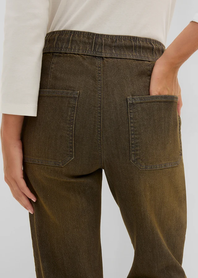 Straight jeans met hoge taille, cropped • grey denim-terrabruin used • bonprix online shop