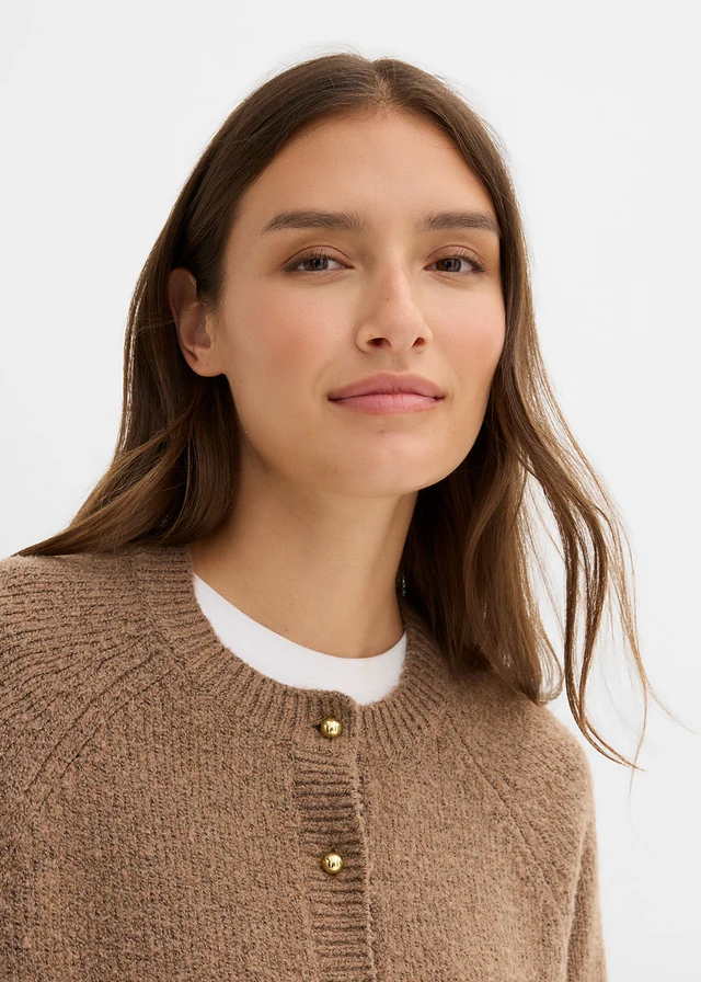Gebreid vest, 3/4-mouw • ecrubruin • bonprix online shop