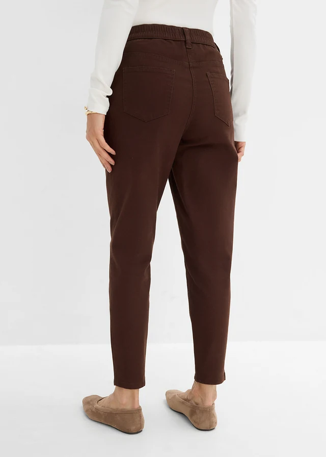 Mom twill broek met hoge tailleband • donkerbruin • bonprix online shop