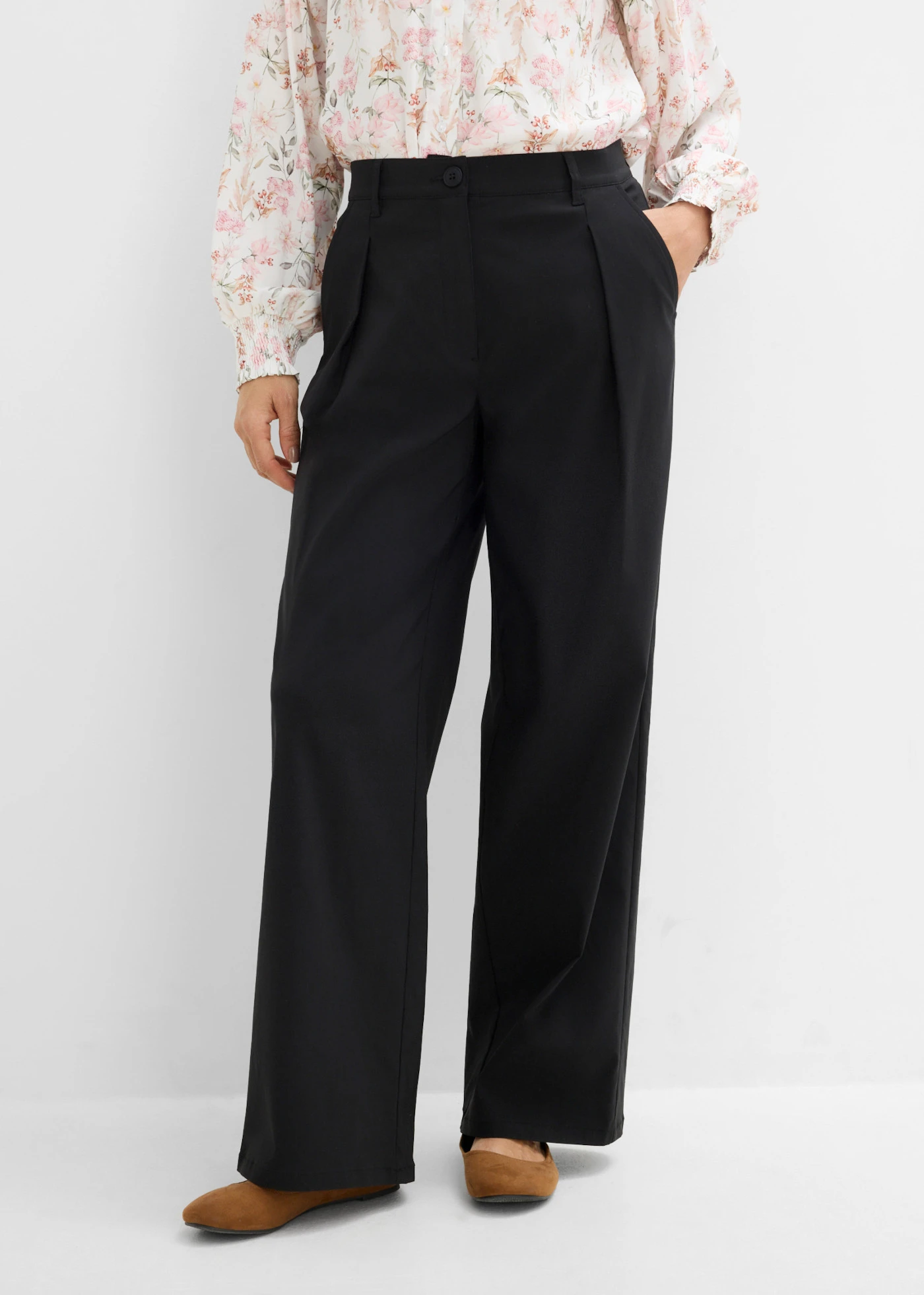 Pantalon à pinces en bengaline extensible • noir • Boutique bonprix