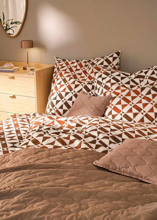 Parure de lit en linon, Couleur: marron/blanc