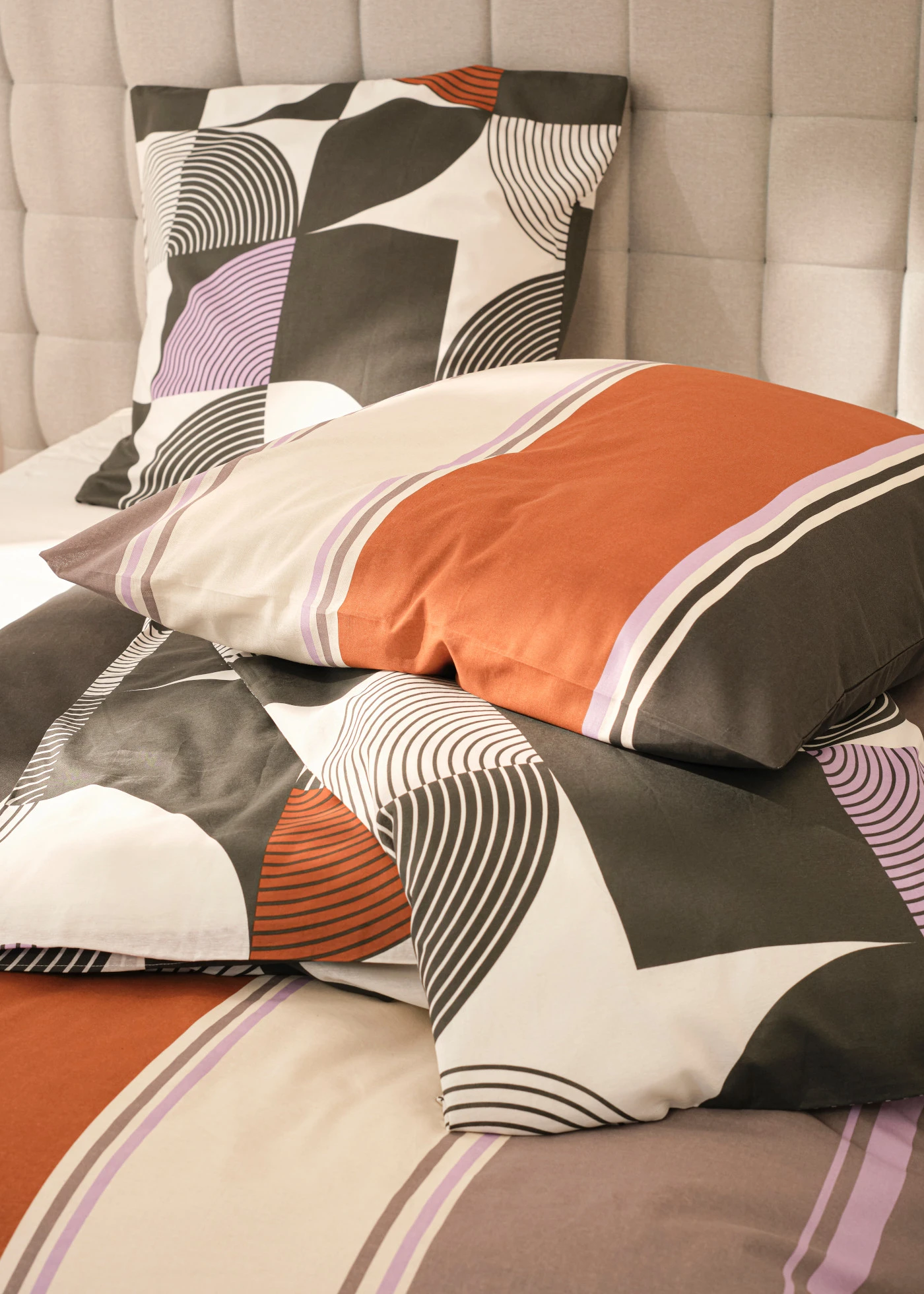 Parure de lit en coton mélangé • crème-violet-marron-gris • Boutique bonprix