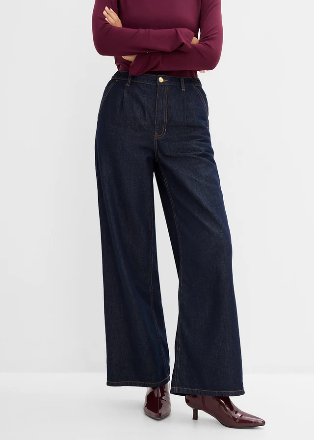 Džíny Wide Leg, High Waist • sytě modrý denim unwashed • bonprix obchod