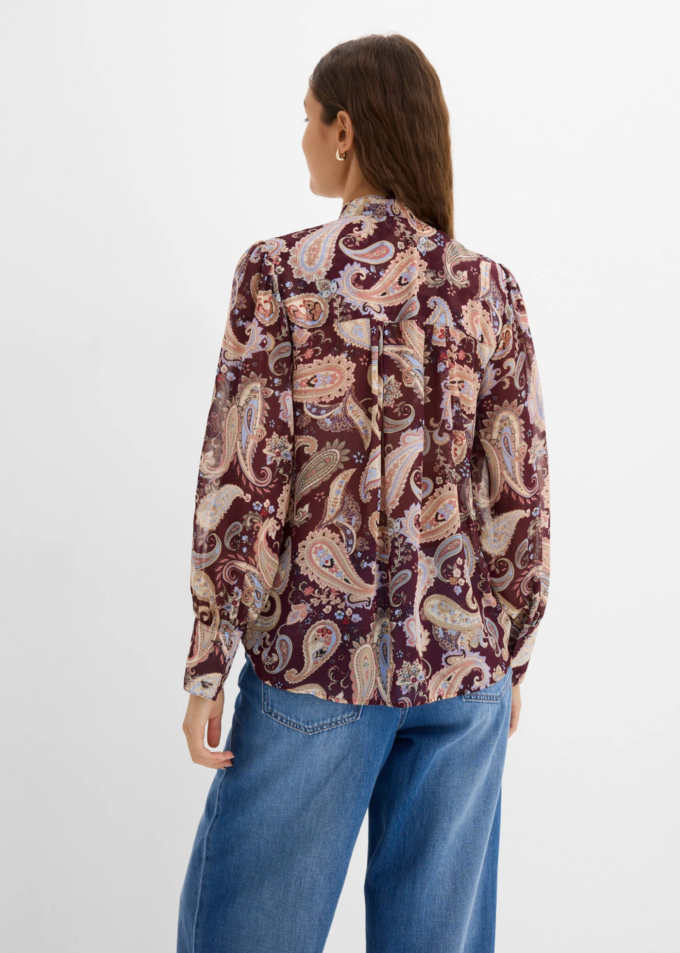 Blouse en mousseline à col montant • bordeaux paisley • Boutique bonprix