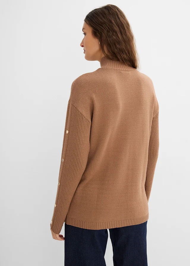 Fijn gebreide trui van een zachte viscosemix, Kleur: ecrubruin