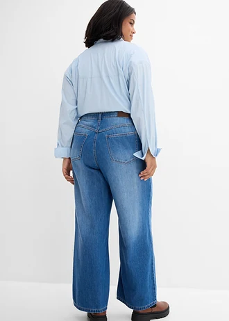 Jeansy wide leg, high waist, kolor: niebieski denim
