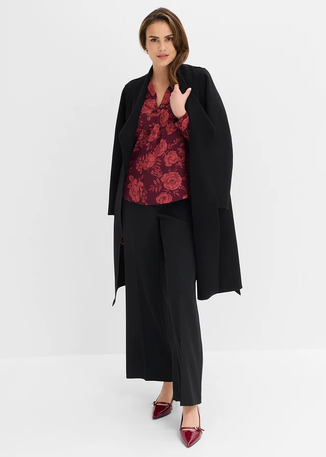Tunique-blouse en crêpe léger • bordeaux/cerise fumé floral • Boutique bonprix
