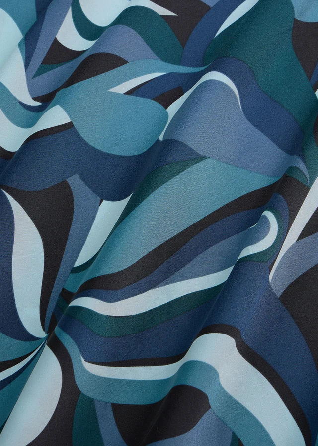 Midirok van soepel satijn • petrolblauw/zwart gedessineerd • bonprix online shop