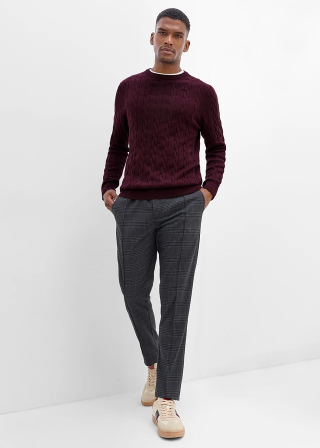 Jemne pletený pulóver s osmičkovým vzorom, Slim Fit • vínovo červená • obchod bonprix