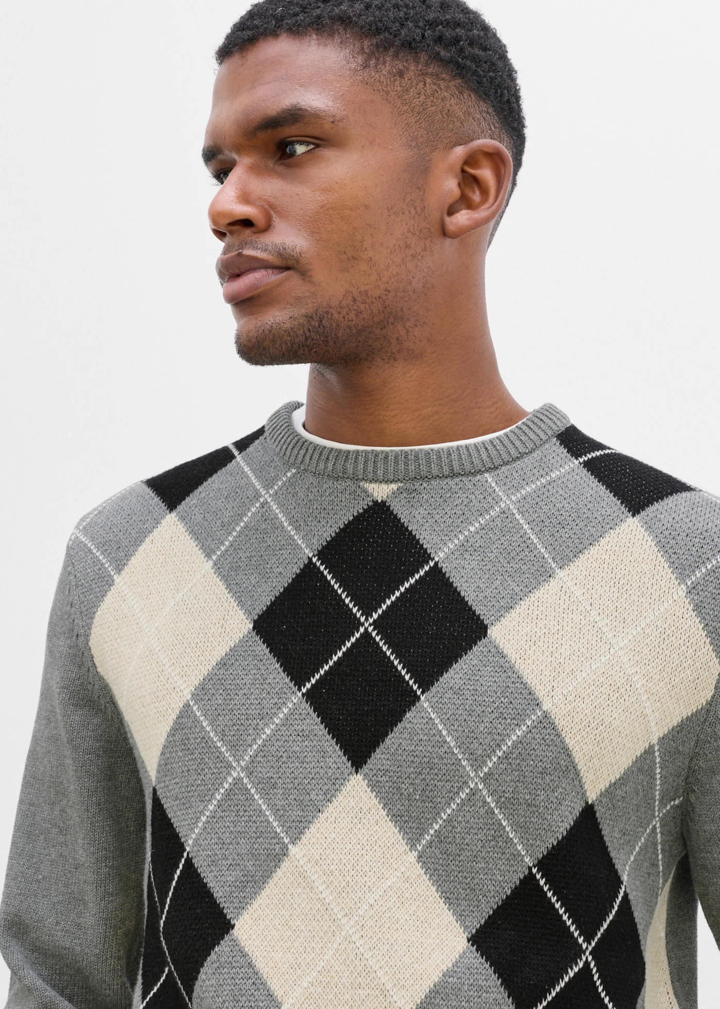 Pull 100% coton • gris chiné/écru chiné/noir carreaux • Boutique bonprix