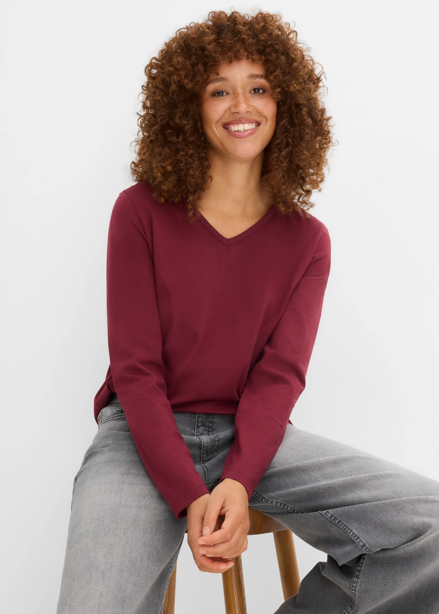 Longsleeve (set van 5) • zwart-wit-lichtblauw-esdoornrood • bonprix online shop