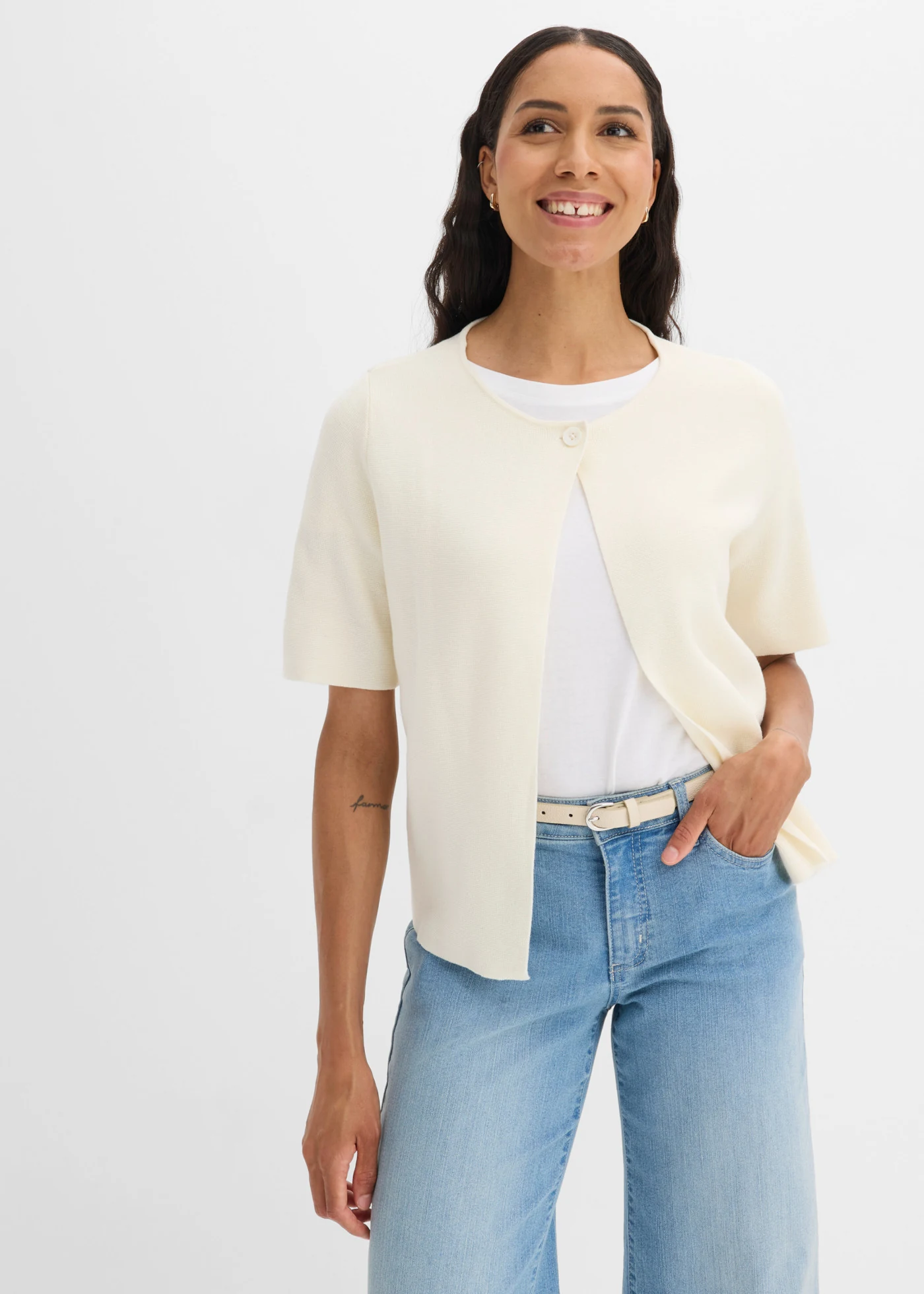 Gebreid vest van katoenmix • wolwit • bonprix online shop