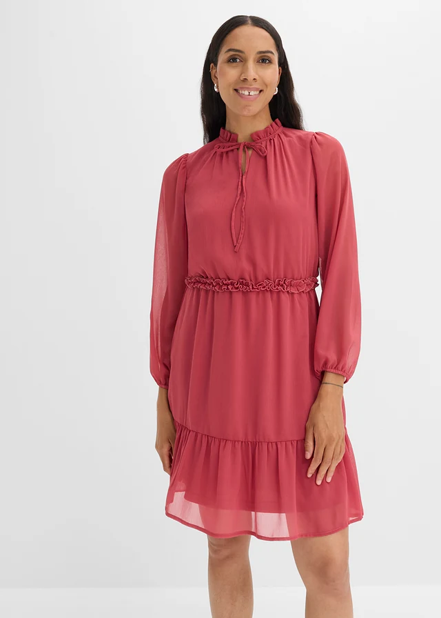 Chiffon jurk, Kleur: kersenrood