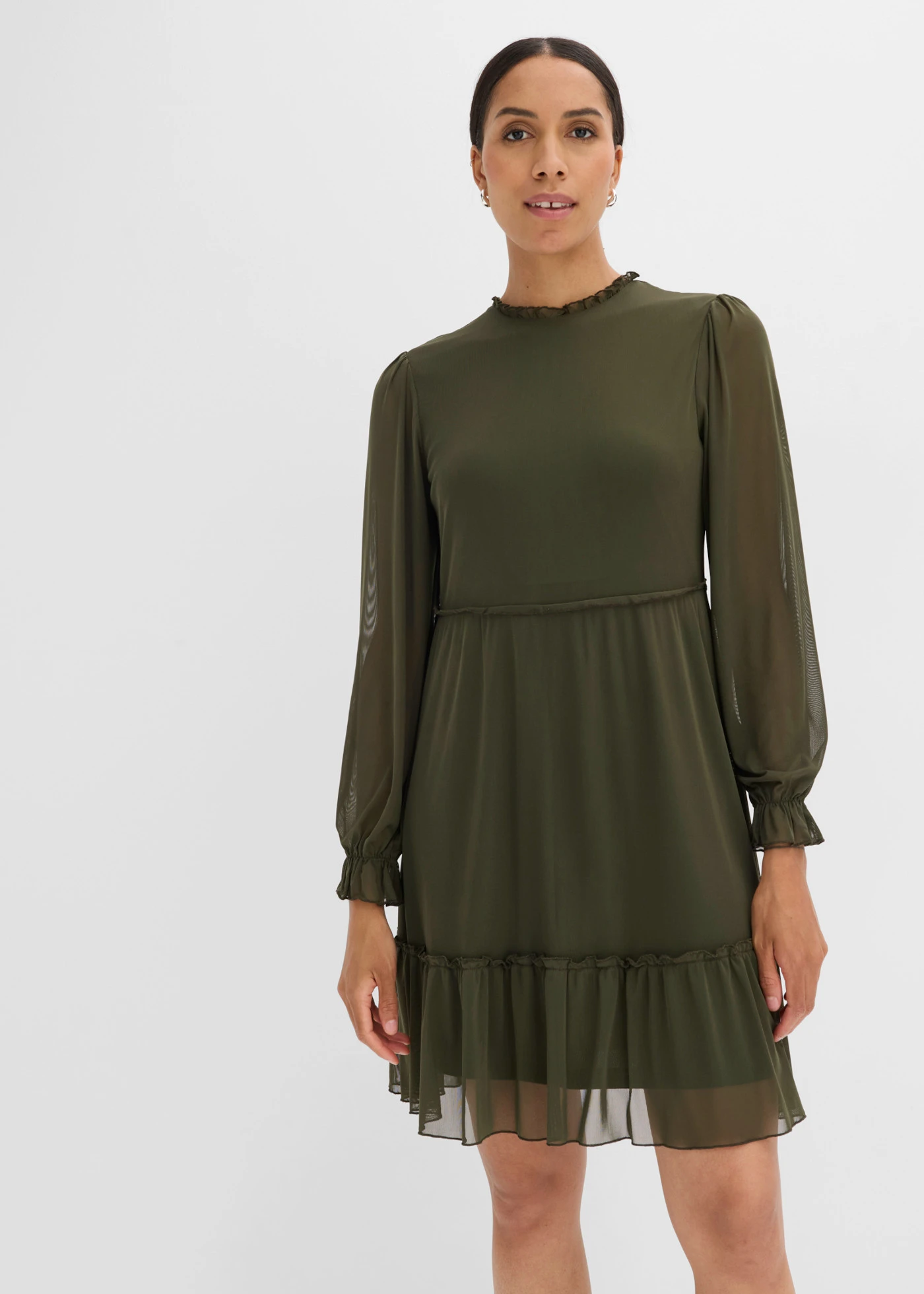 Jersey jurk van fijne mesh • diepolijfgroen • bonprix online shop