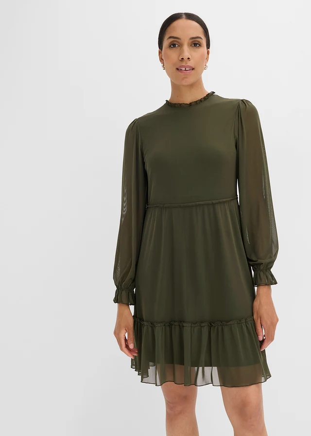 Jersey jurk van fijne mesh • diepolijfgroen • bonprix online shop