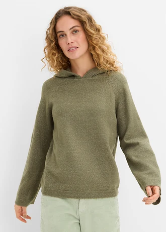 Sweter z kapturem • oliwkowy melanż • sklep bonprix