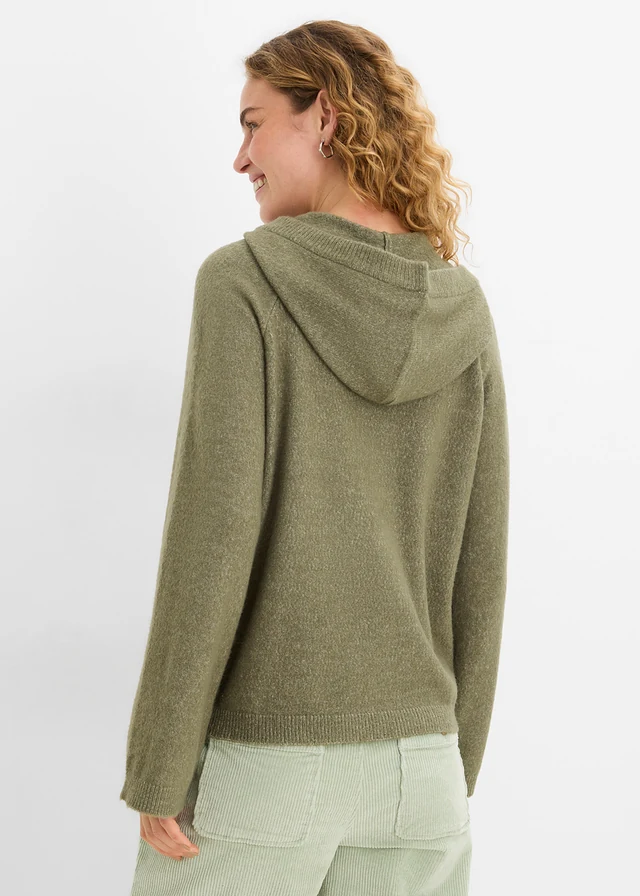 Gebreide hoodie • olijfgroen gemêleerd • bonprix online shop
