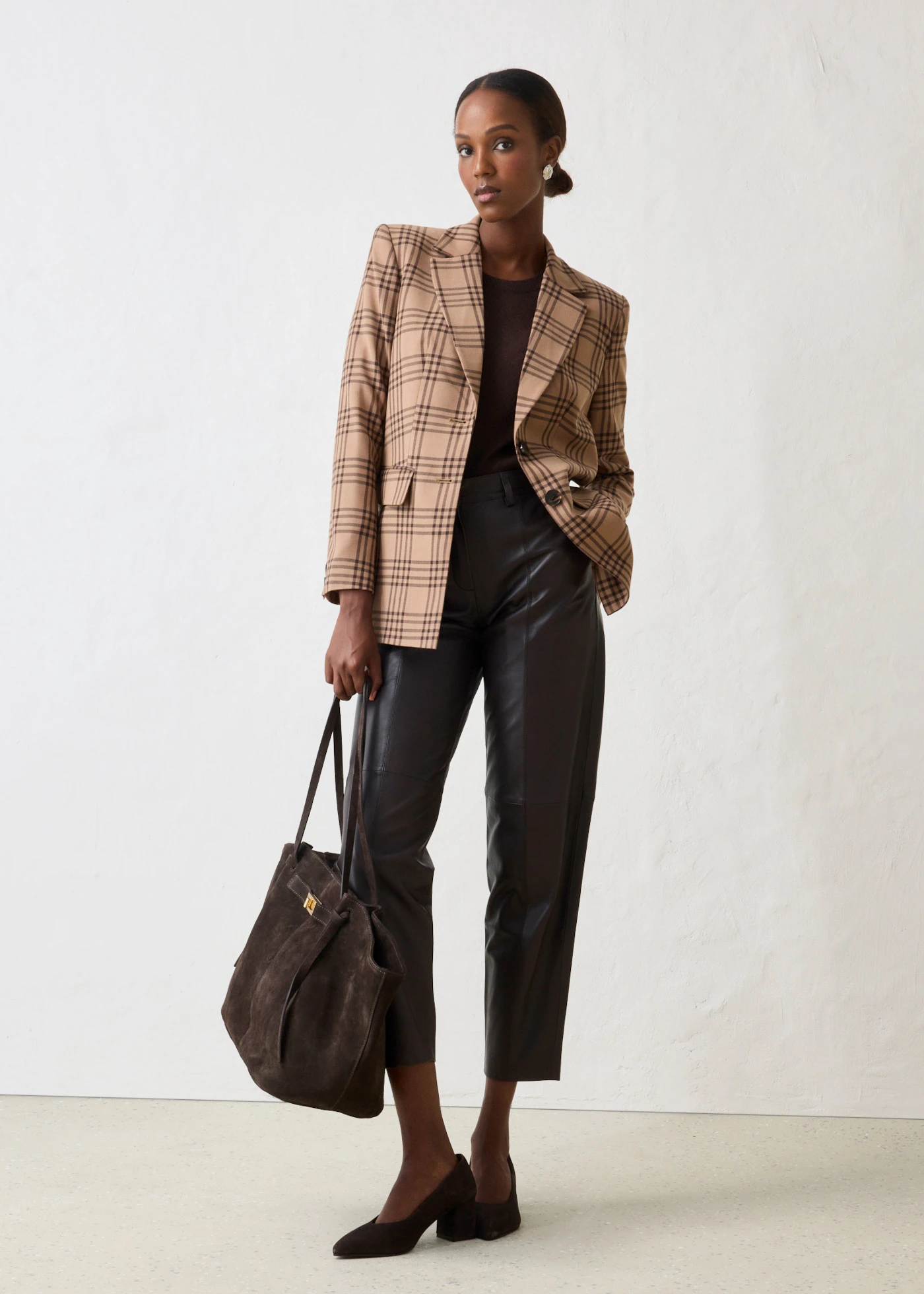 Blazer van een zachte wolmix • ecrubruin-donkerbruin geruit • bonprix online shop