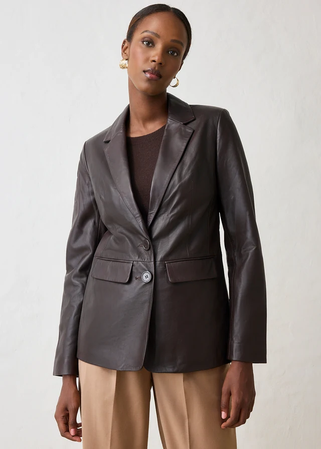 Blazer van lamsnappa, Kleur: donkerbruin