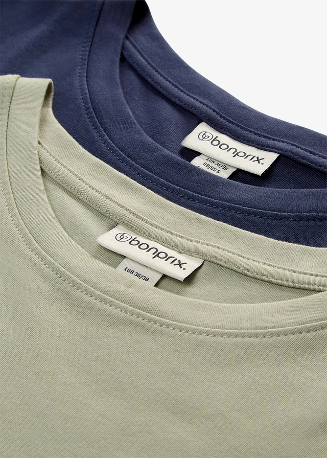Lot de 2 robes T-shirt • bleu foncé + gris vert • Boutique bonprix