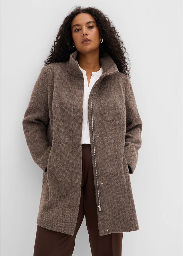 Manteau de mi-saison décontracté, Couleur: taupe-marron chiné