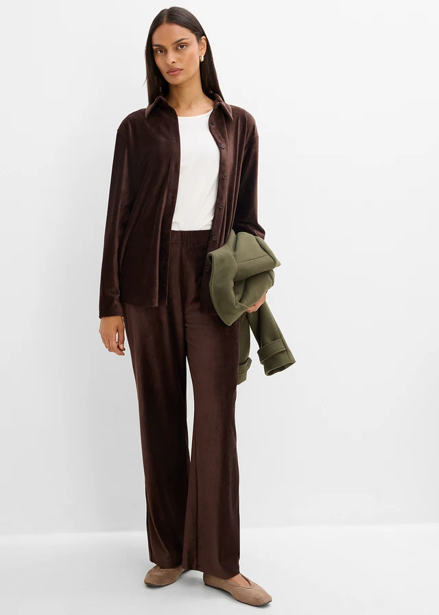 Corduroy broek met elastische tailleband, Kleur: donkerbruin