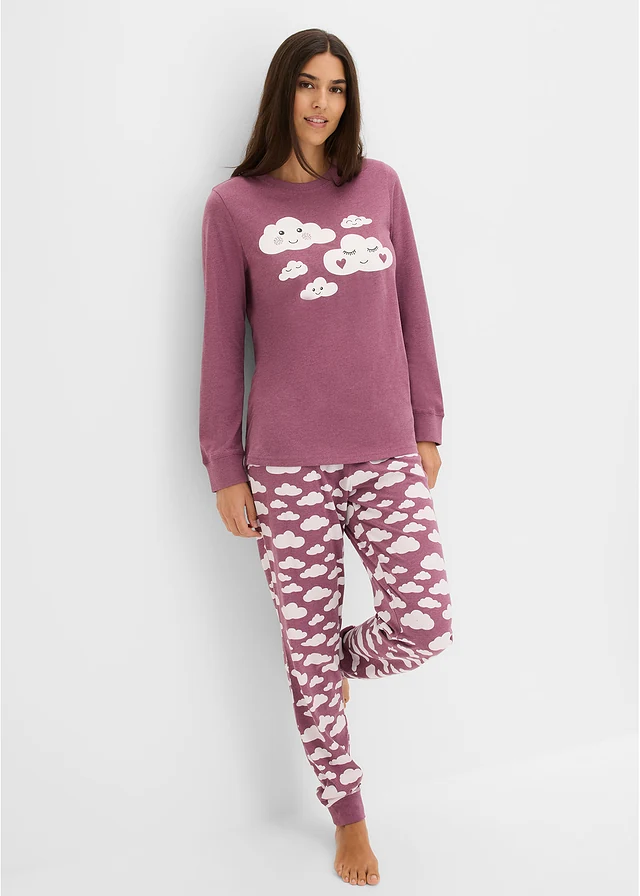 Pyjama van zuiver biologisch katoen • paars gemêleerd • bonprix online shop