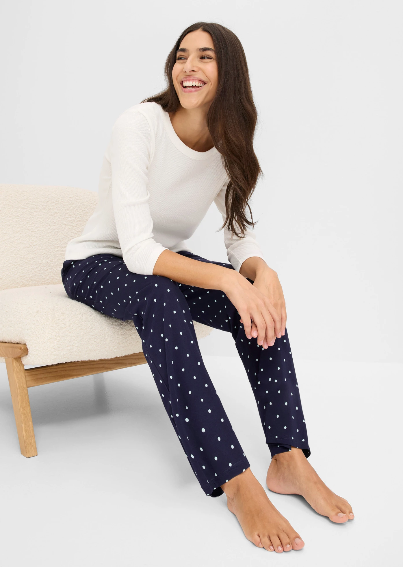 Lange pyjamabroek van zuiver katoen (set van 2) • maritiemblauw+lichtgrijs gemêleerd gestippeld • bonprix online shop
