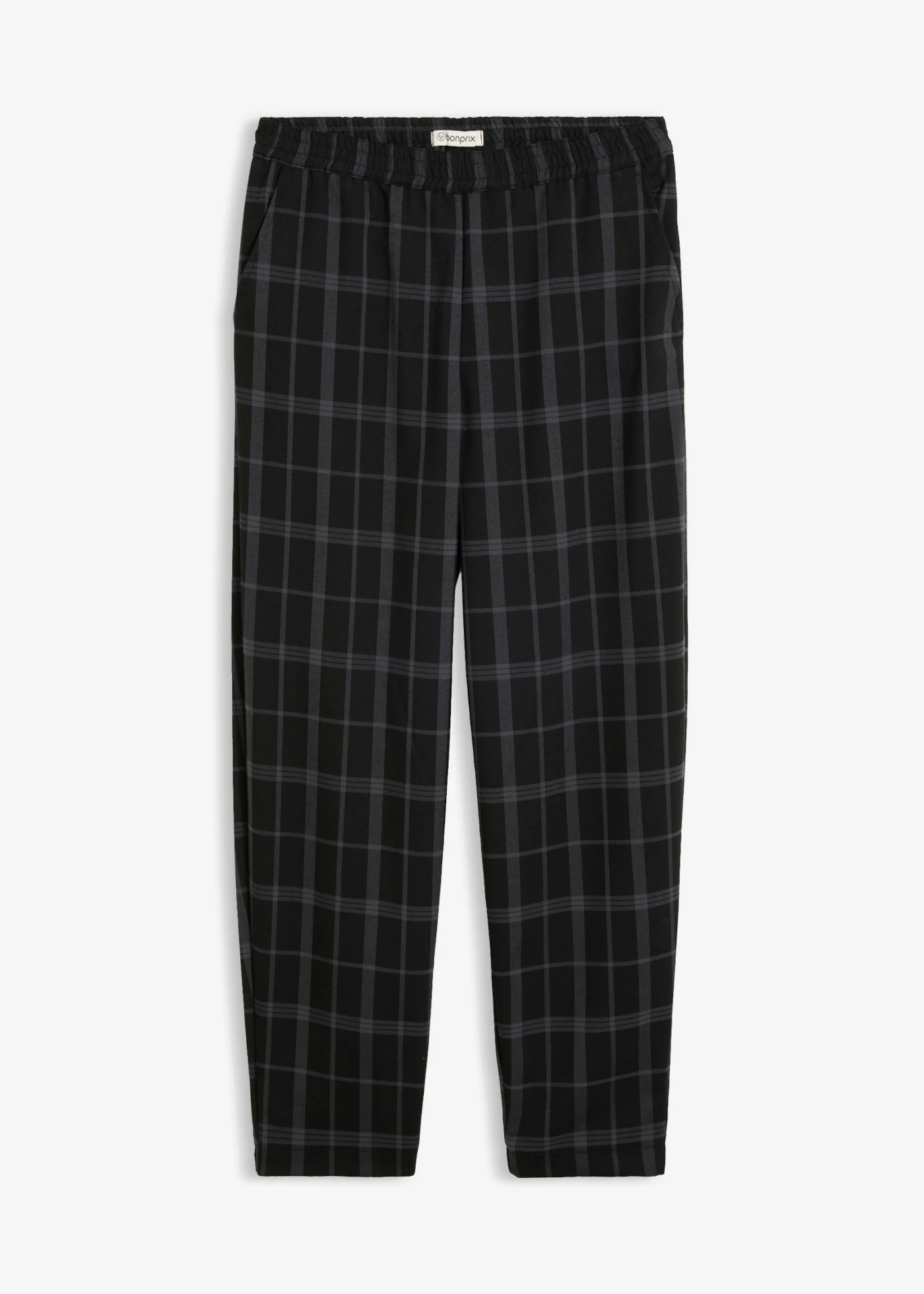 Pantaloni barrel din material cu viscoză • negru/gri cadrilat • magazin bonprix