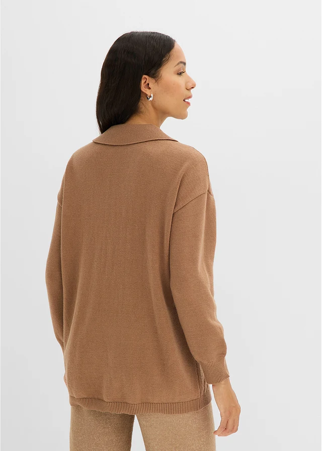 Oversized trui met kabelpatroon, Kleur: natuurbruin