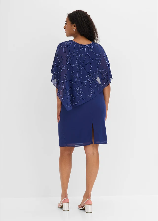 Cocktailjurk met paillettenborduursel, Kleur: middernachtsblauw.